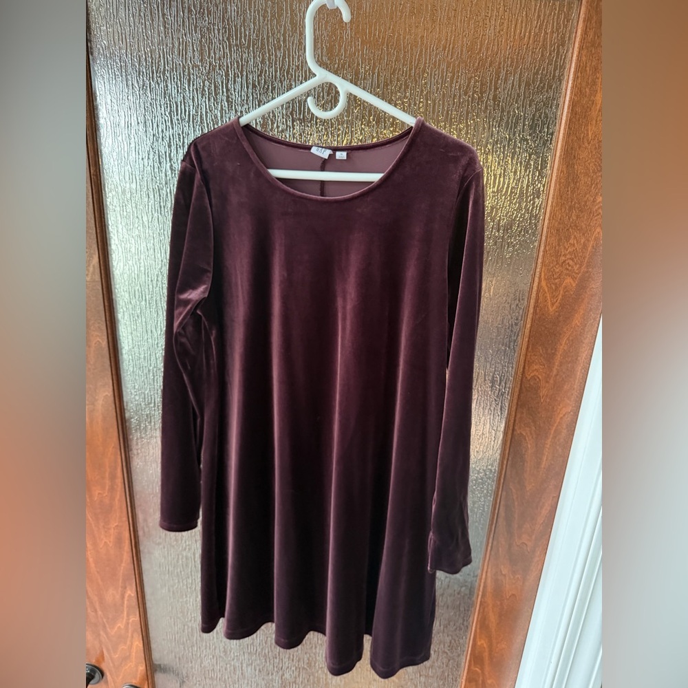 GAP Plum Velvet Long Sleeve A-Line Dress